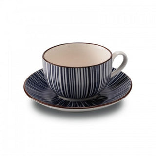 Zafferano Tue porcelain Tea cup with small plate blue stripes - Buy now on ShopDecor - Discover the best products by ZAFFERANO design